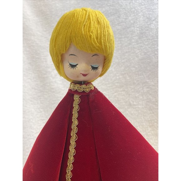Vintage 15" Cone Christmas Angel Red Felt Gold Cord Handmade 60s-70s Holiday - Picture 2 of 7